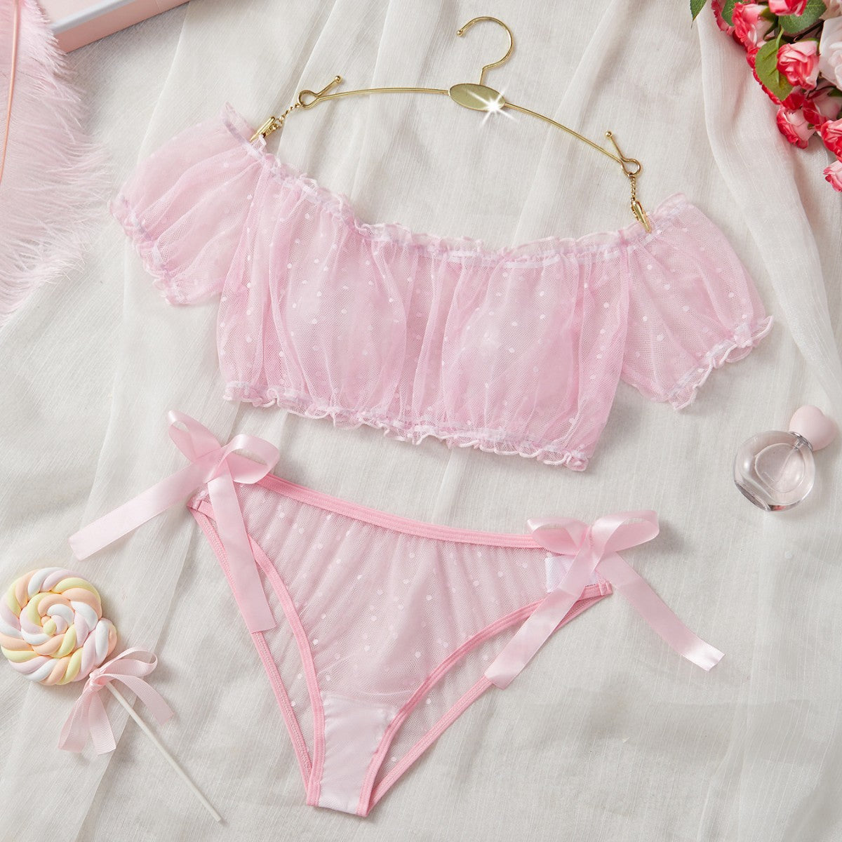Polka Dot Off Shoulder Lingerie Set