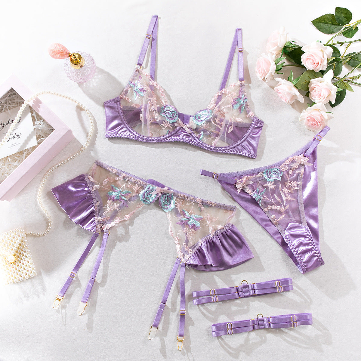 Lilac Ruffle Garter Lingerie Set