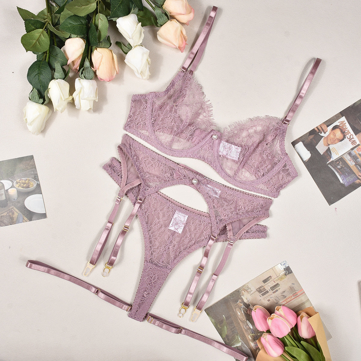 Lace Pearl Lingerie Set