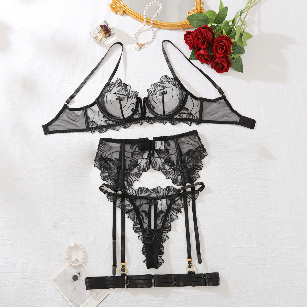 Sheer Lace Garter Lingerie Set