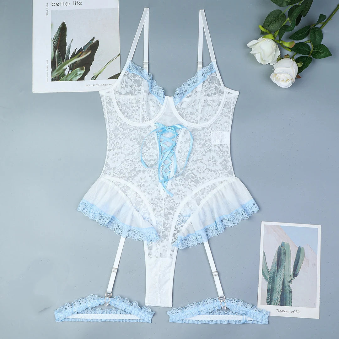 Lace Bow Tie Babydoll Teddy Set