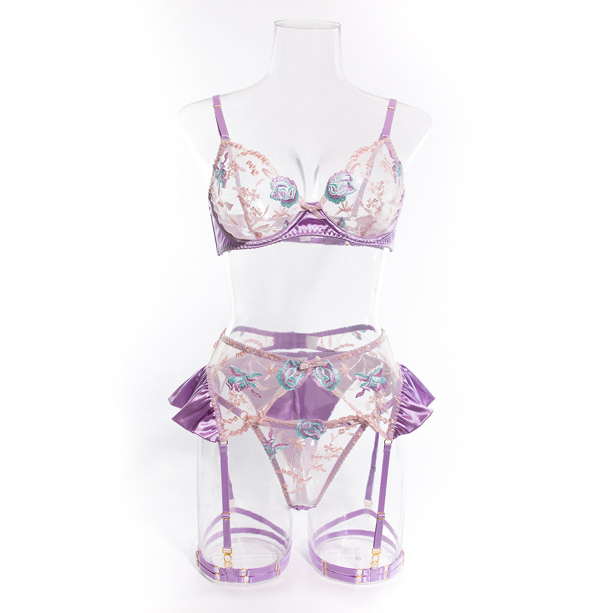 Lilac Ruffle Garter Lingerie Set