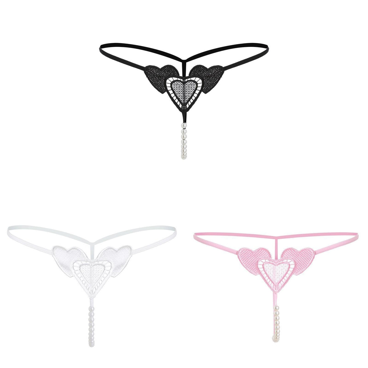 Heart Lace Pearl Thong