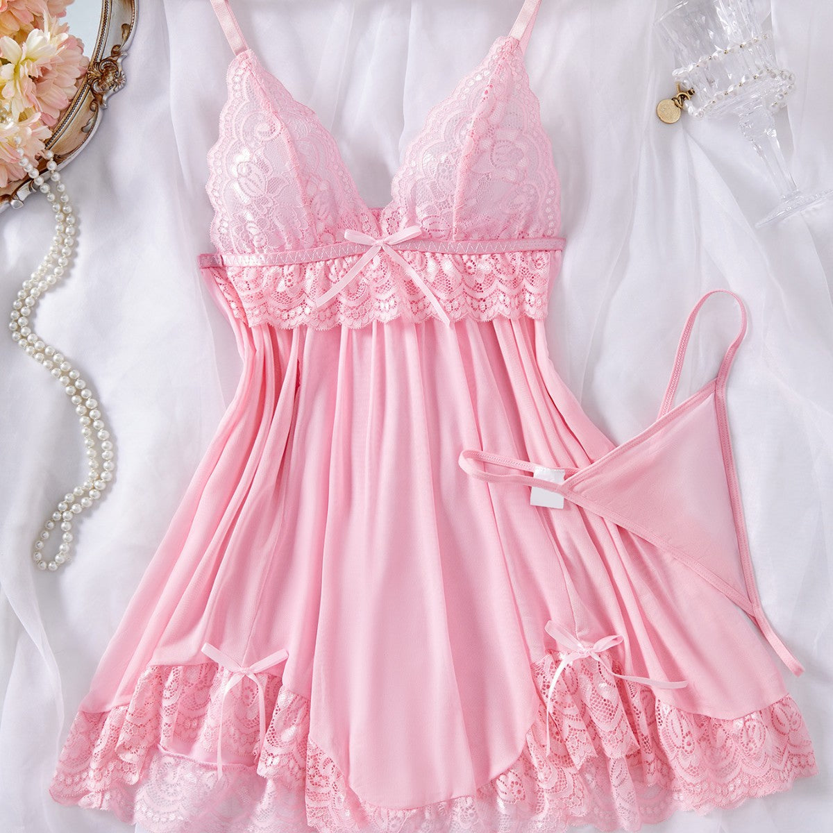 Lace Nightdress Two Piece Set