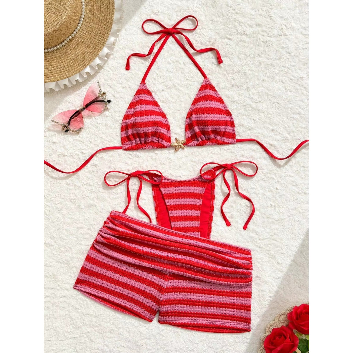 Striped Knit Bikini Set
