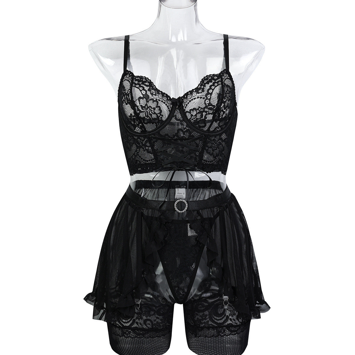 Noir Ribbon Lace Lingerie Set