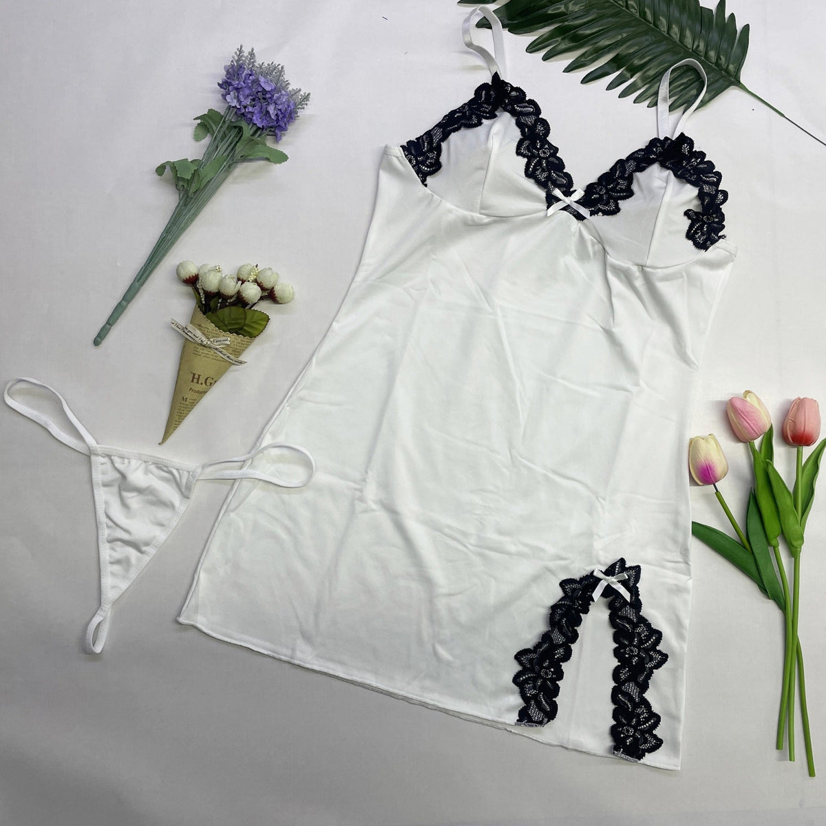 Lace Trim Deep V Nightdress