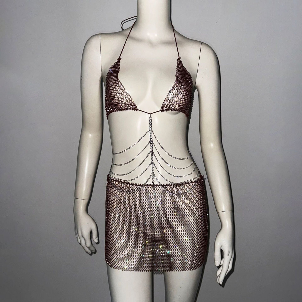 Rhinestone Mini Skirt Set