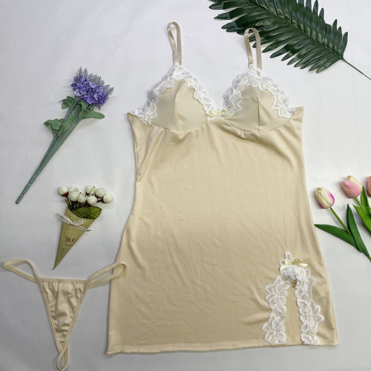 Lace Trim Deep V Nightdress