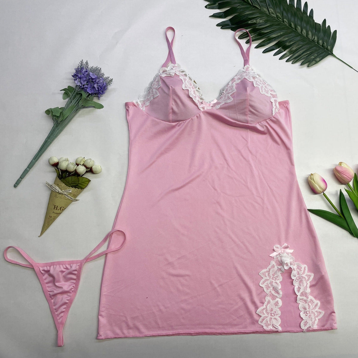 Lace Trim Deep V Nightdress