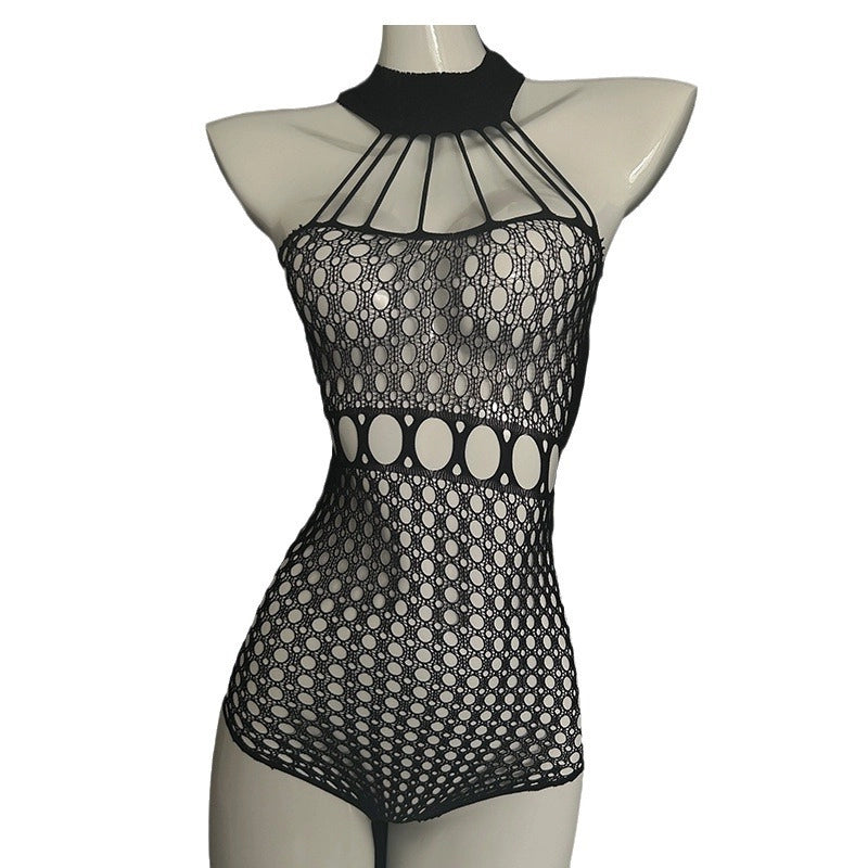 Halter Neck Sheer Cutout Bodysuit