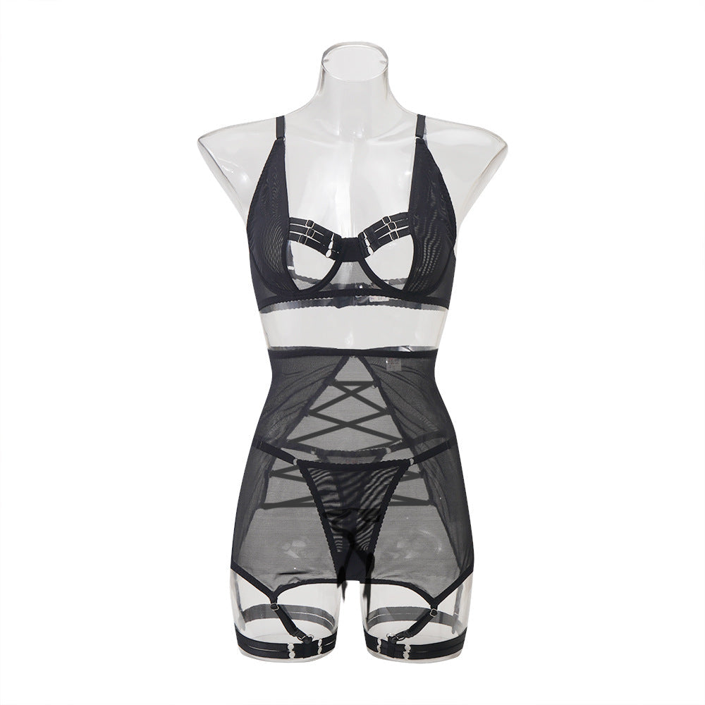Sheer Mesh Strappy Harness Lingerie Set