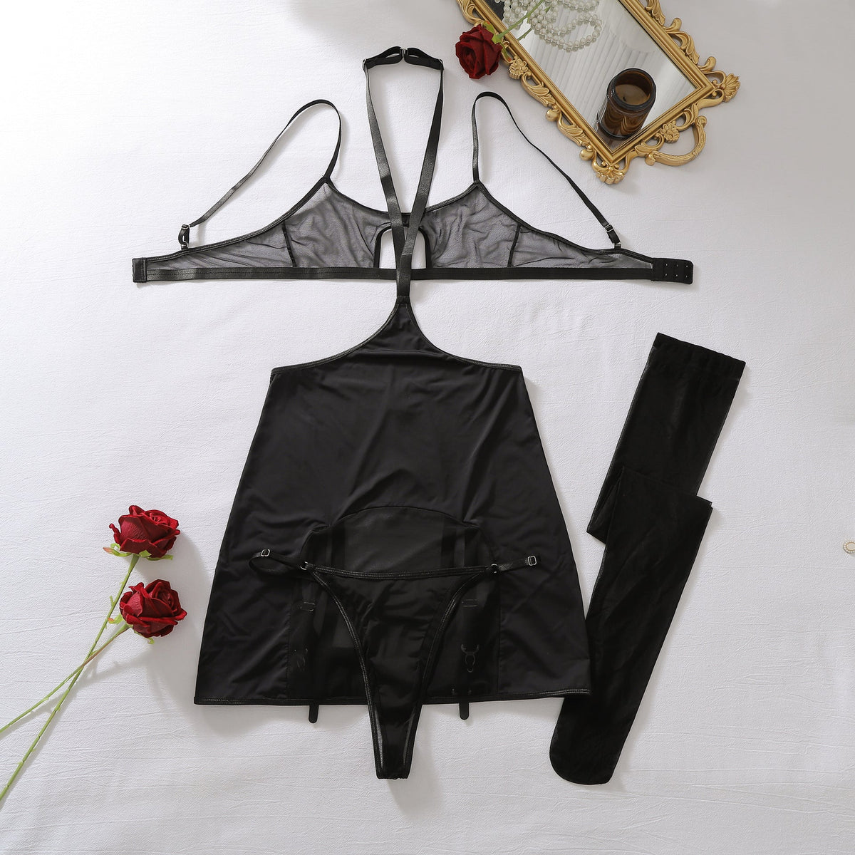 Circle-Cutout Halter Skirt Set
