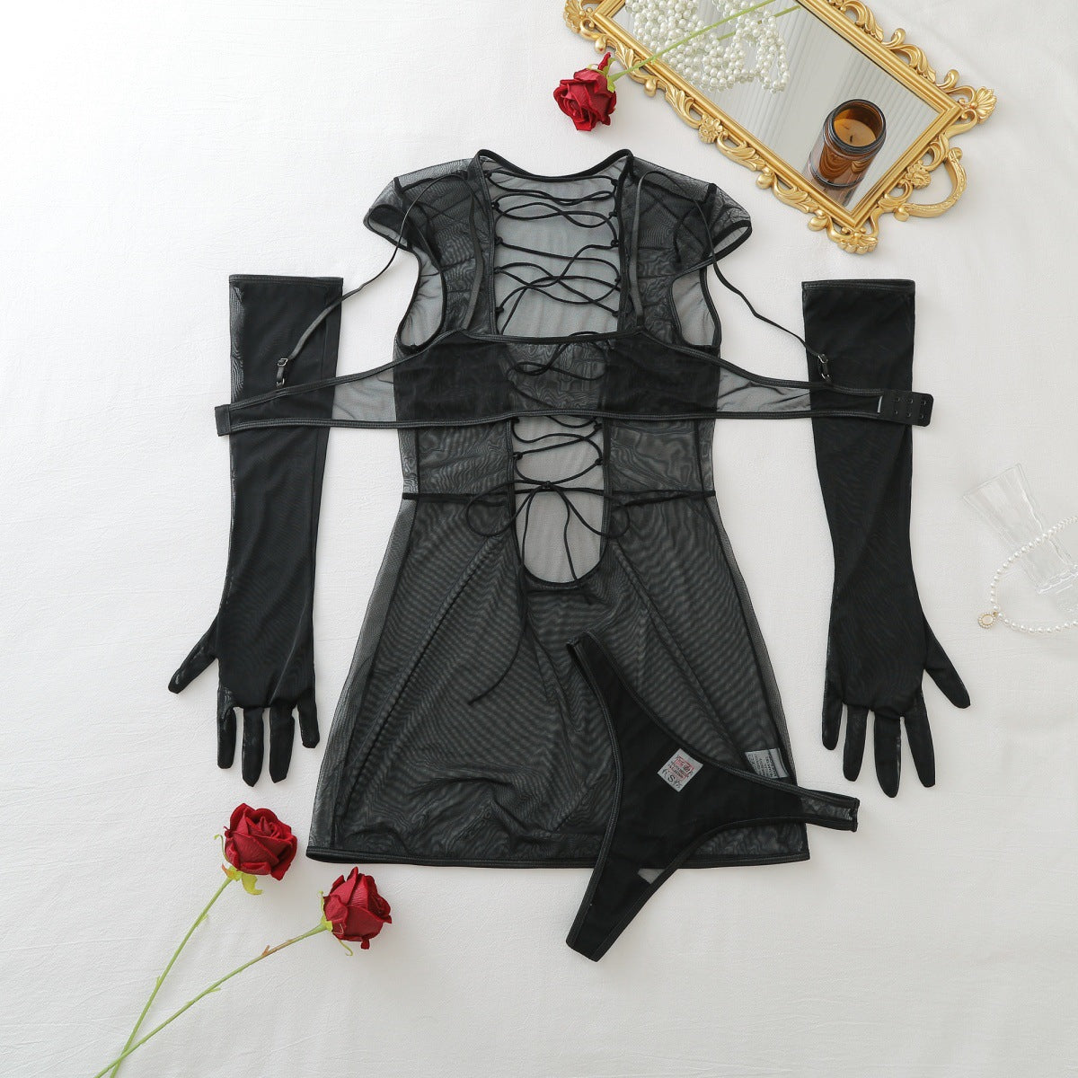 Crisscross Lace-Up Dress Lingerie Set