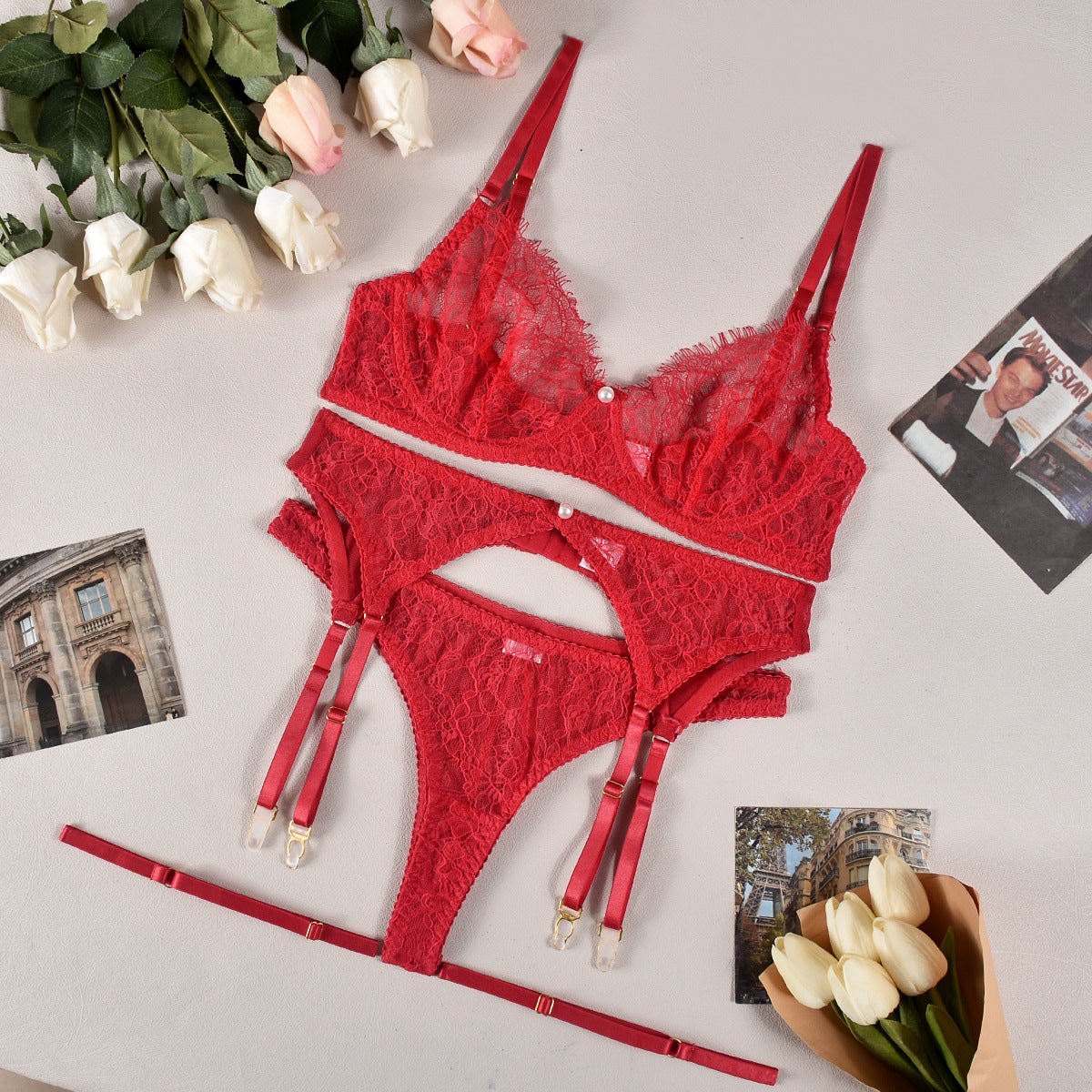 Lace Pearl Lingerie Set