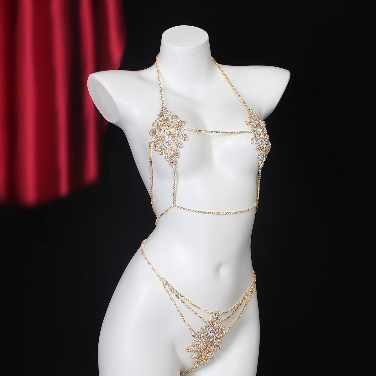 Luxury Rhinestone Body Chain Lingerie Set