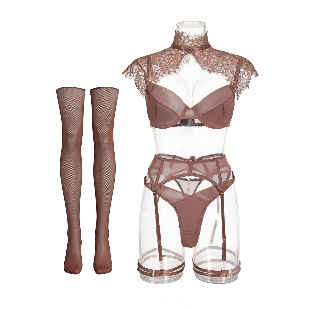 Lace Capelet Garter Lingerie Set