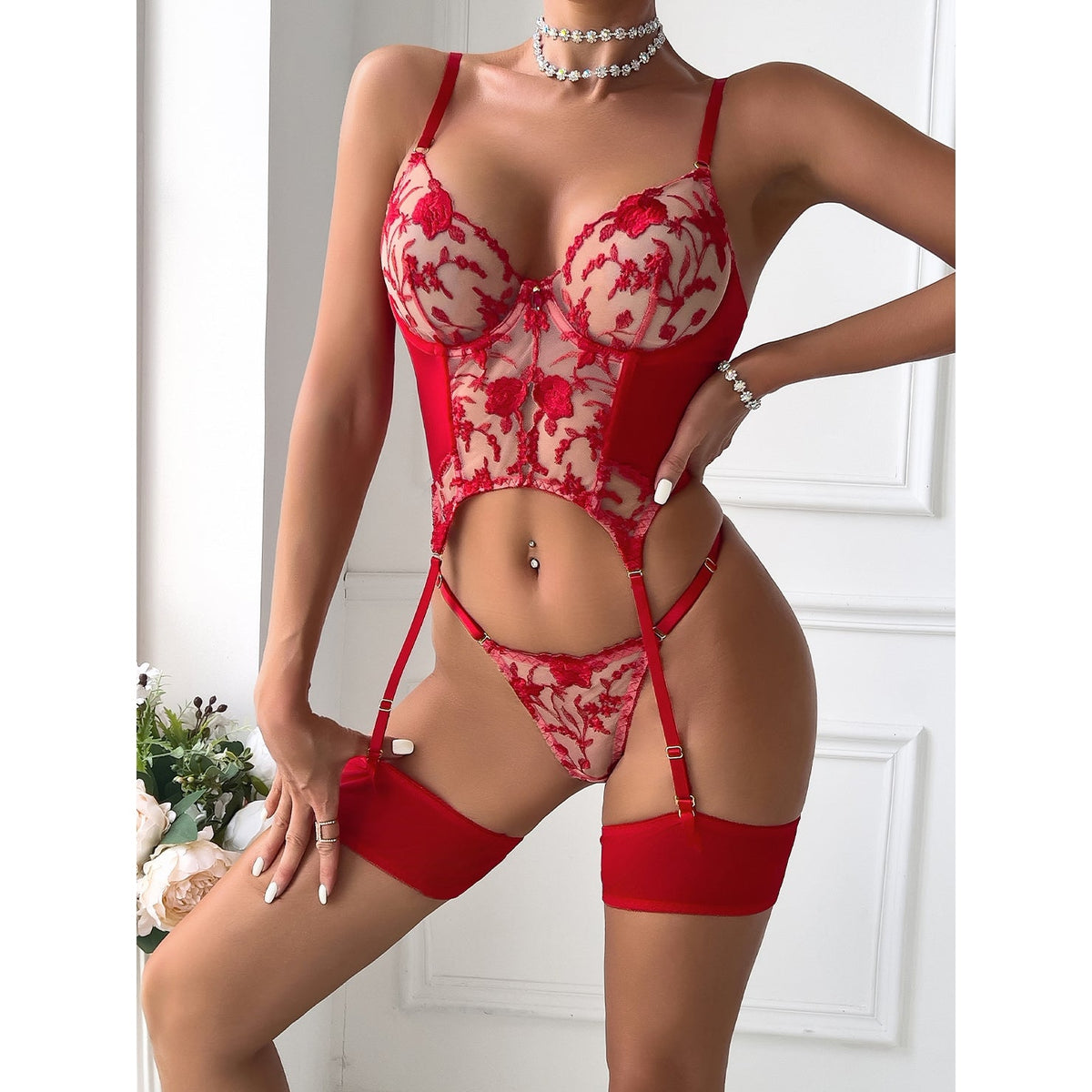 Embroidered Sheer Lingerie