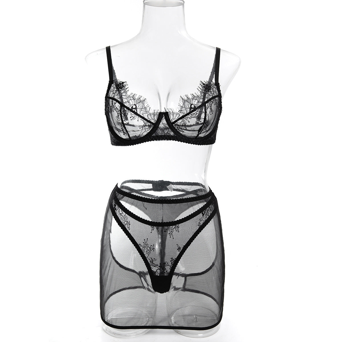 Lace Bra & Sheer Mesh Skirt Set