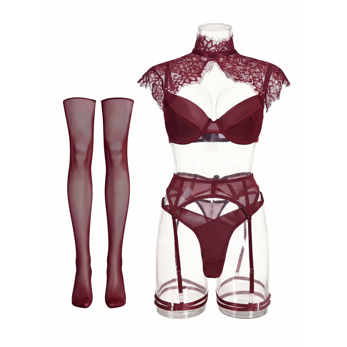 Lace Capelet Garter Lingerie Set