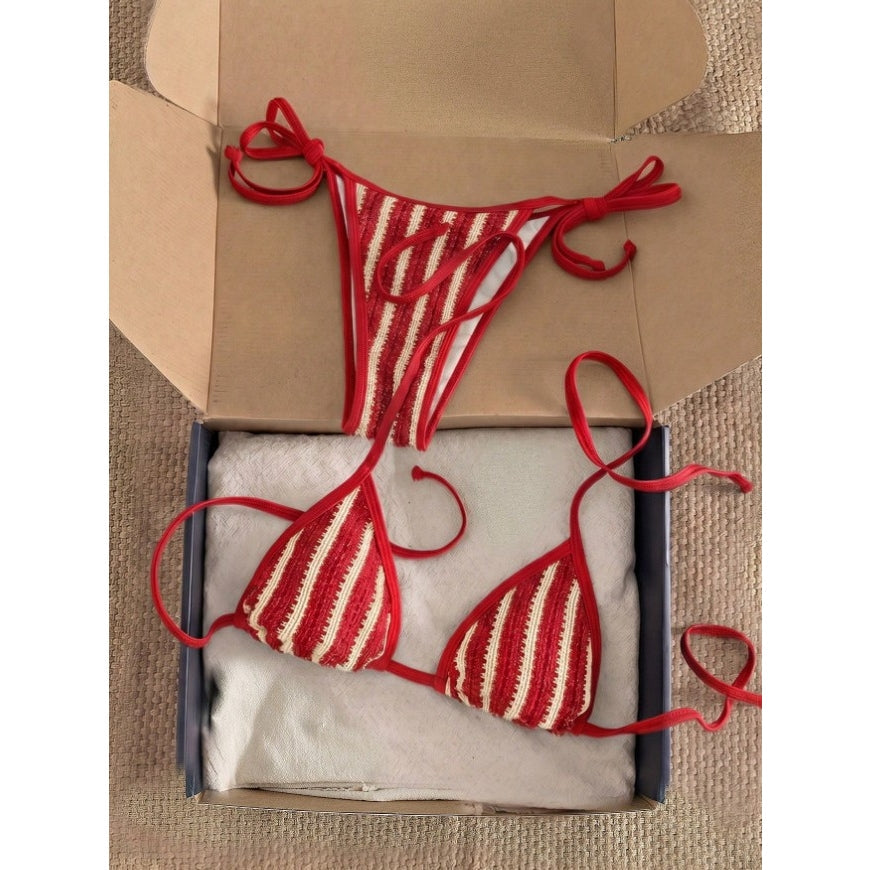 Striped Knit Bikini Set