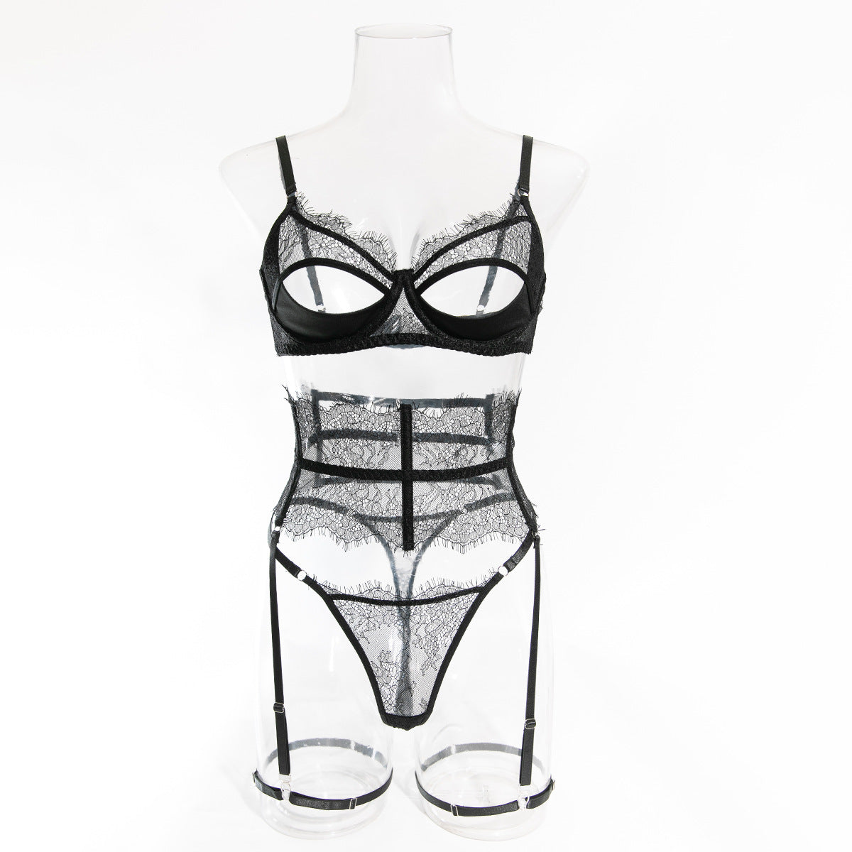 Eyelash Lace Garter Lingerie Set