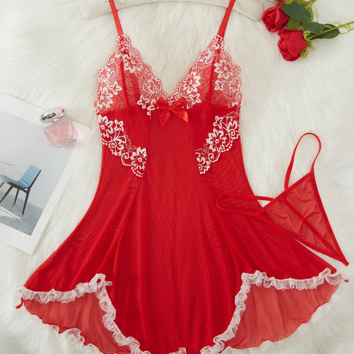 Lace Trim Seduction Nightdress Set