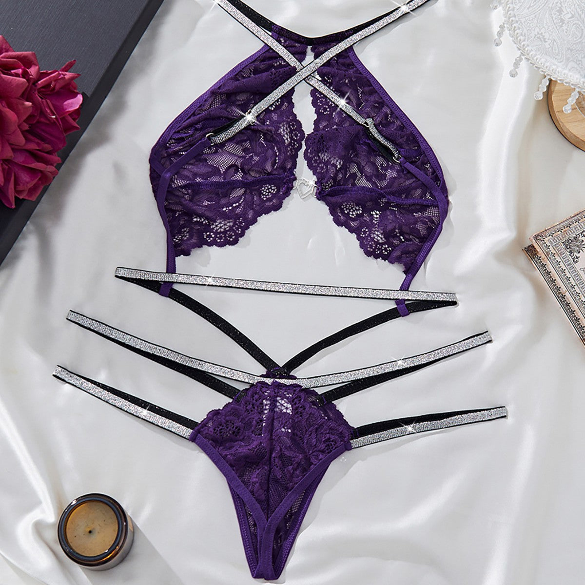 Shiny Purple Lace Lingerie Set