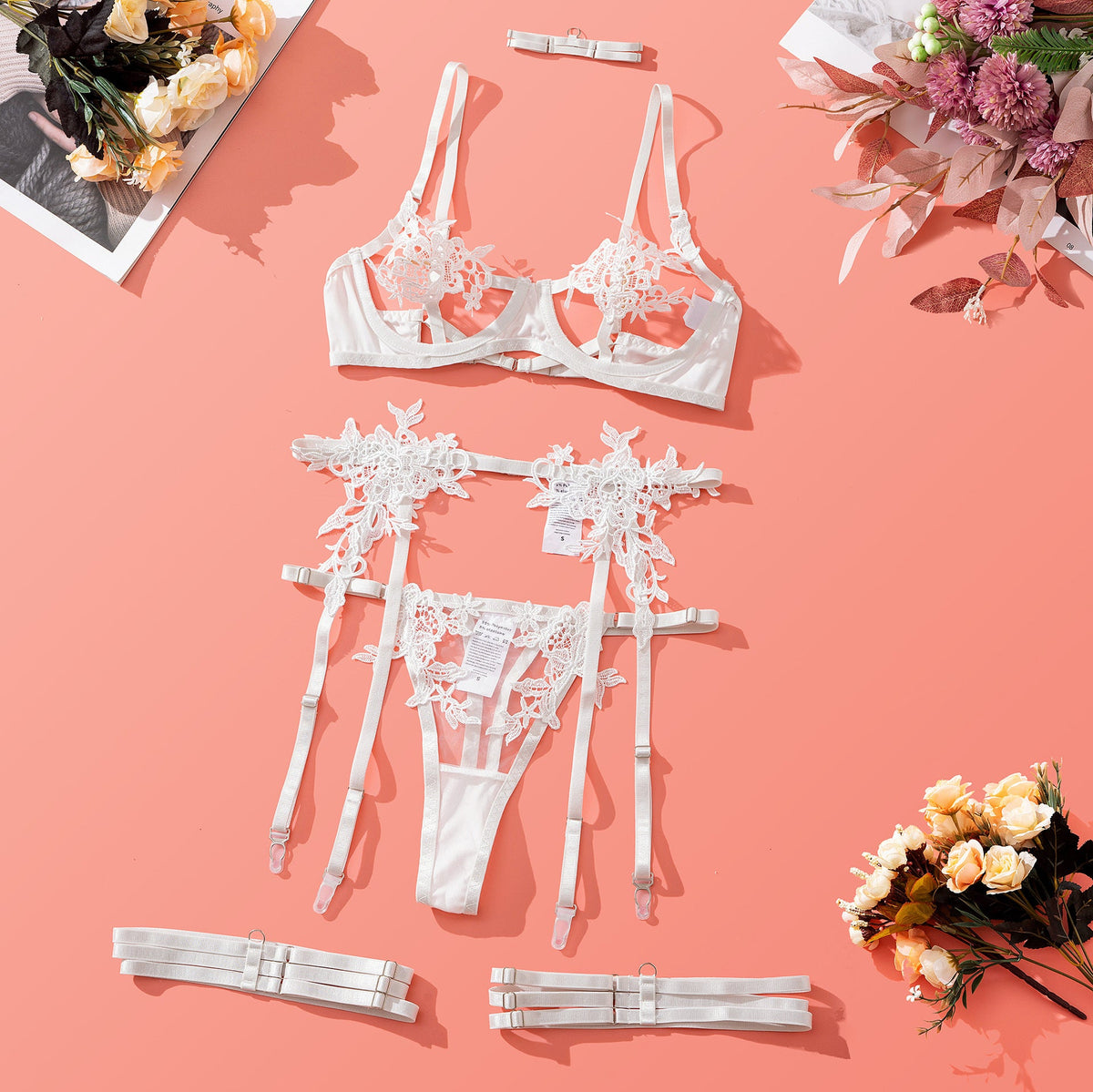 Floral Sheer Lace Harness Set
