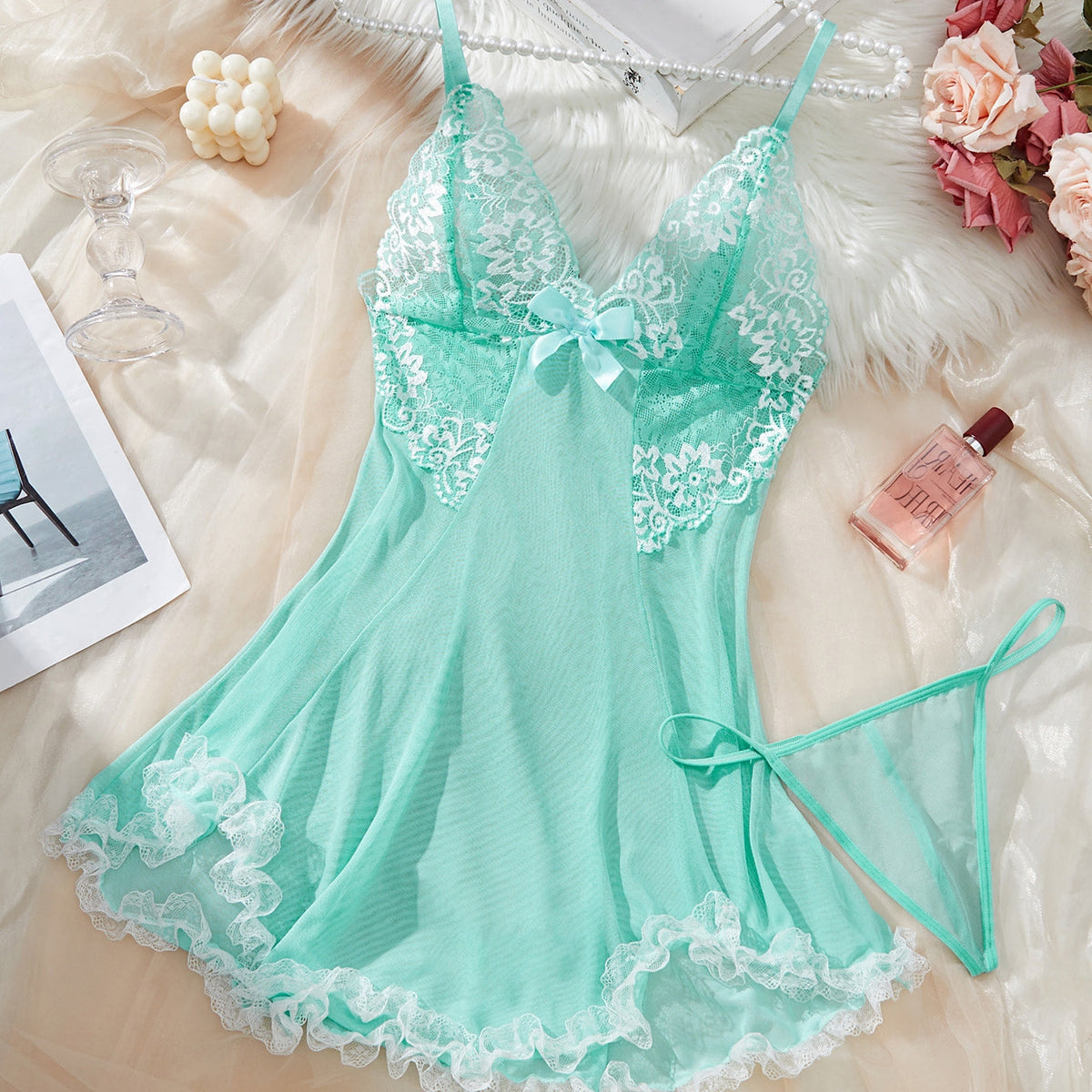 Lace Trim Seduction Nightdress Set