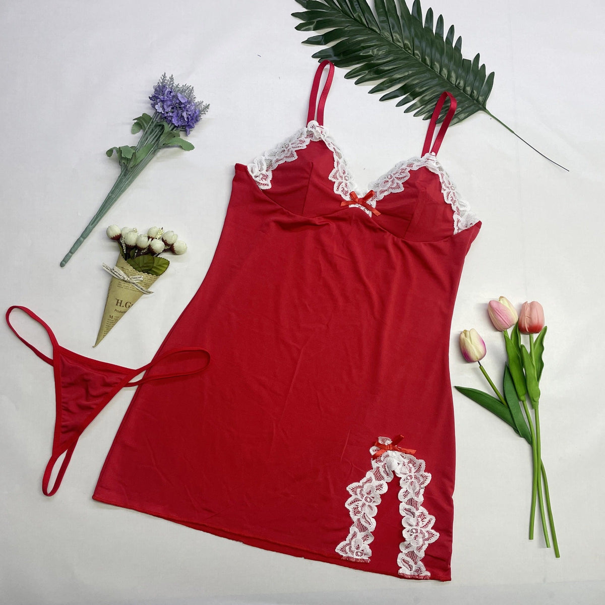 Lace Trim Deep V Nightdress