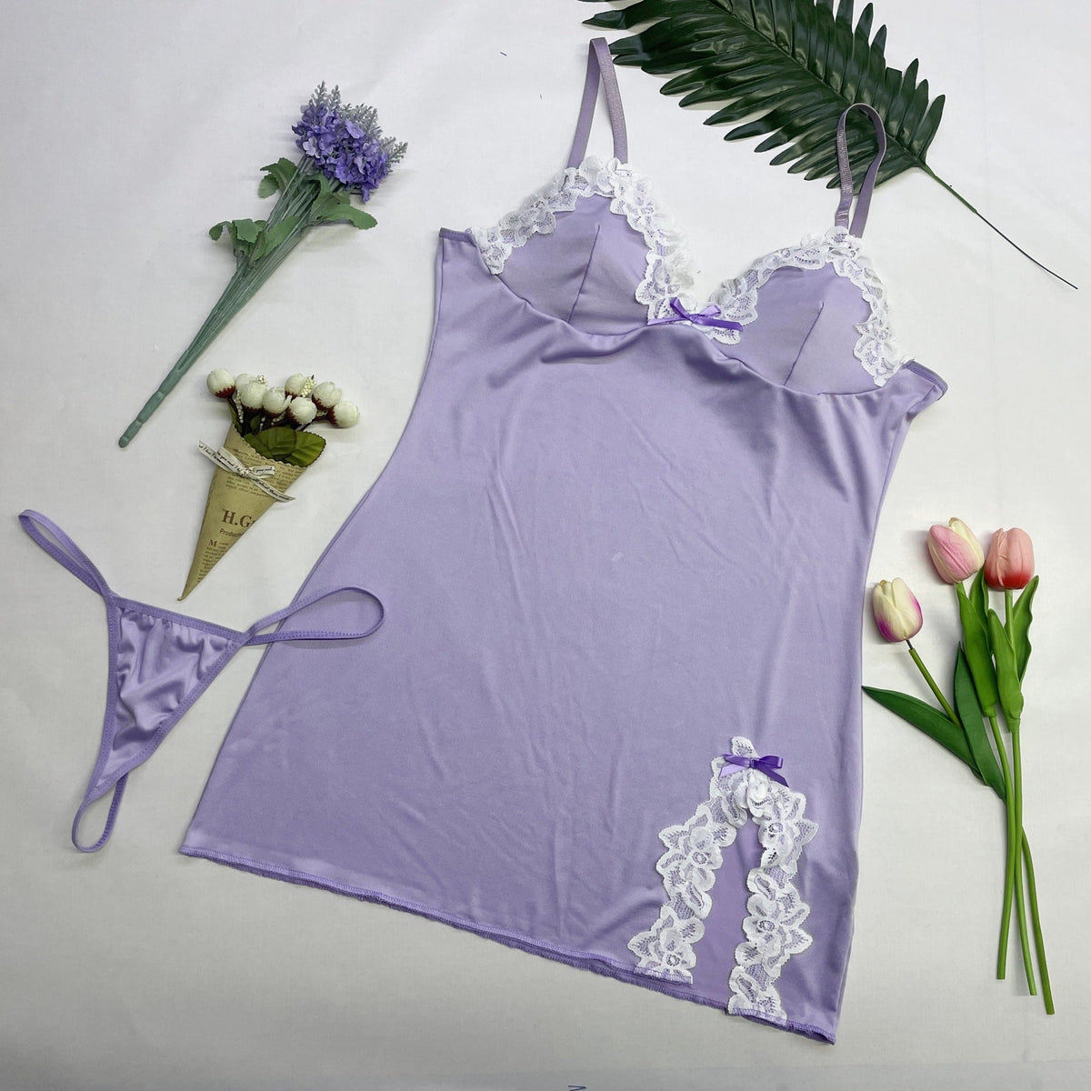 Lace Trim Deep V Nightdress