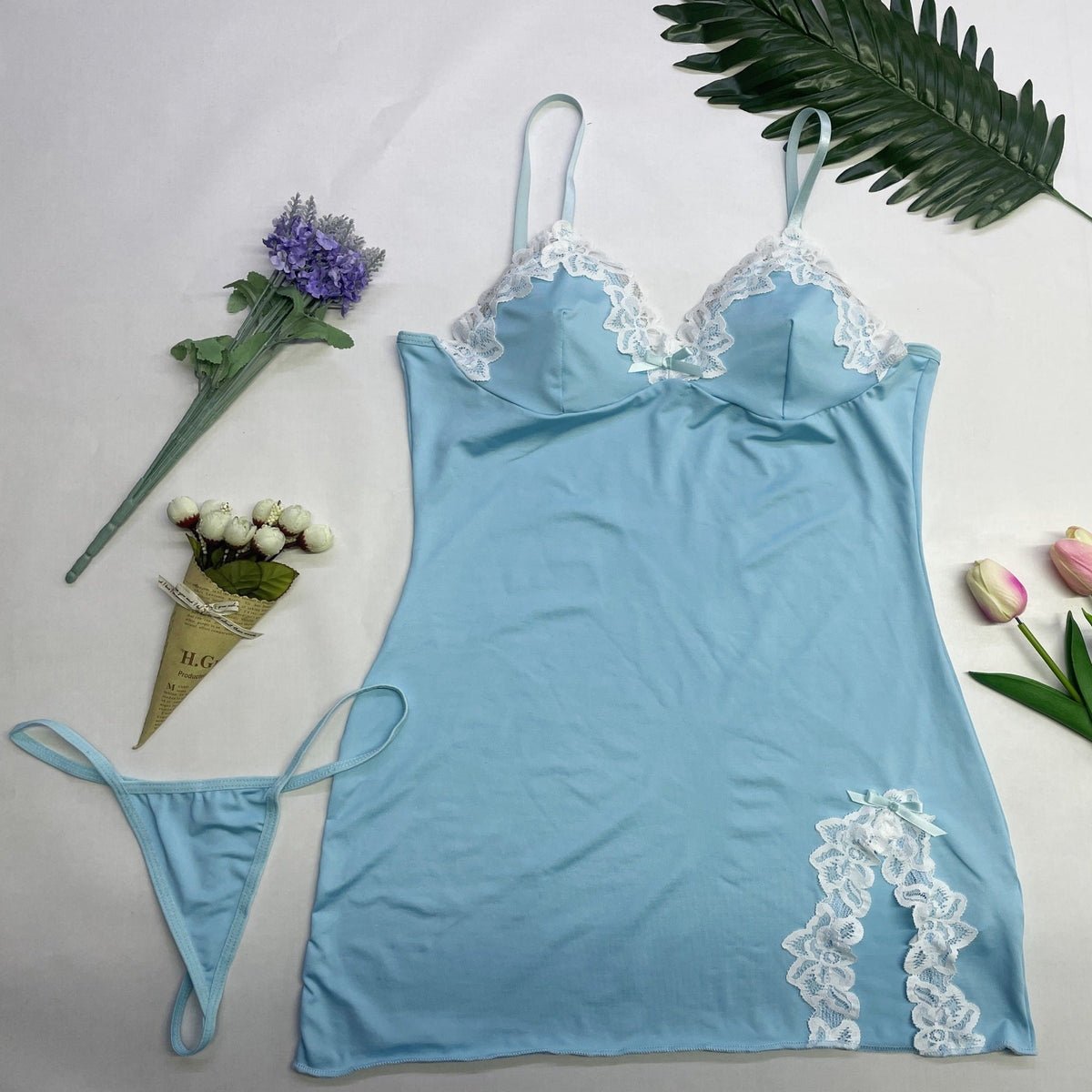 Lace Trim Deep V Nightdress
