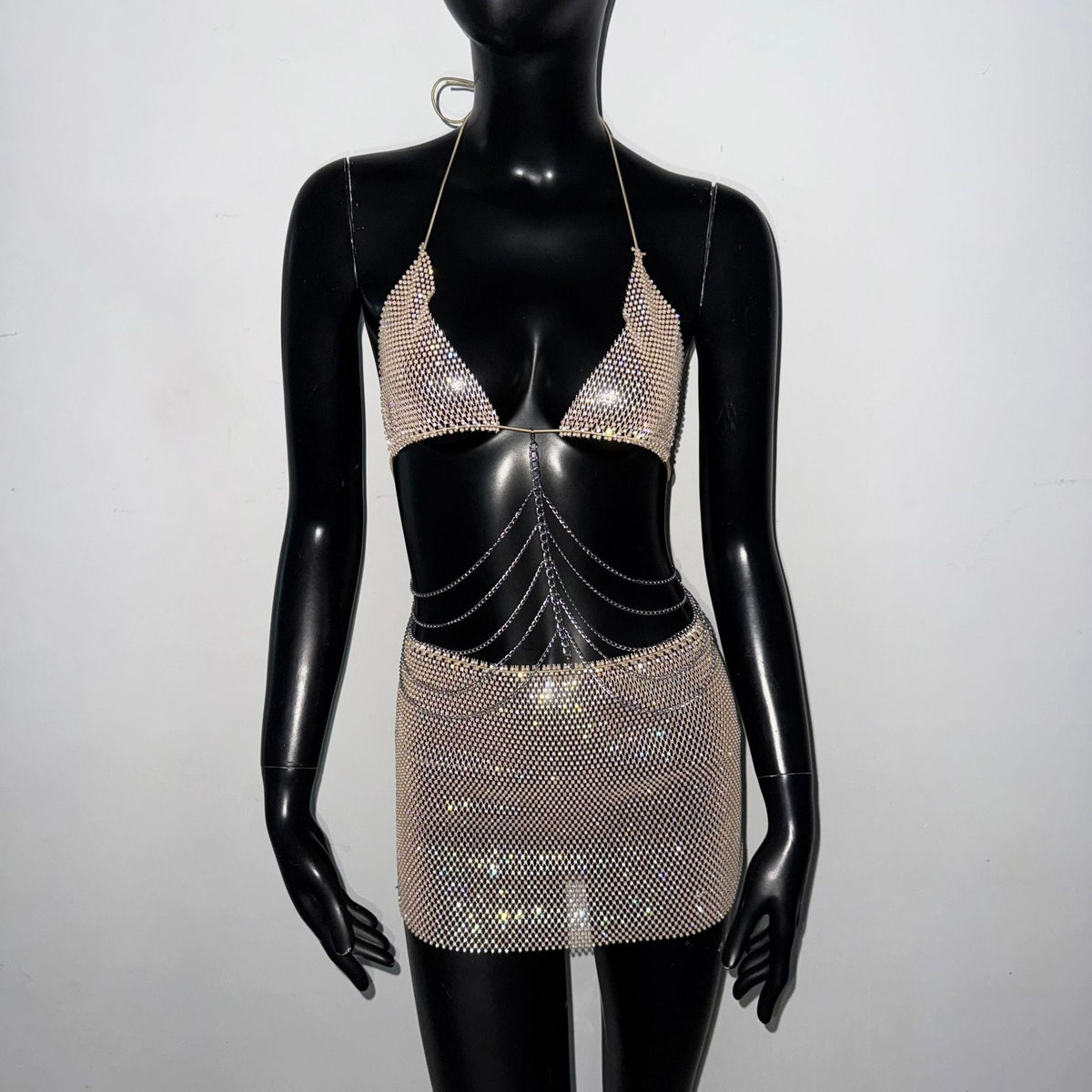 Rhinestone Mini Skirt Set