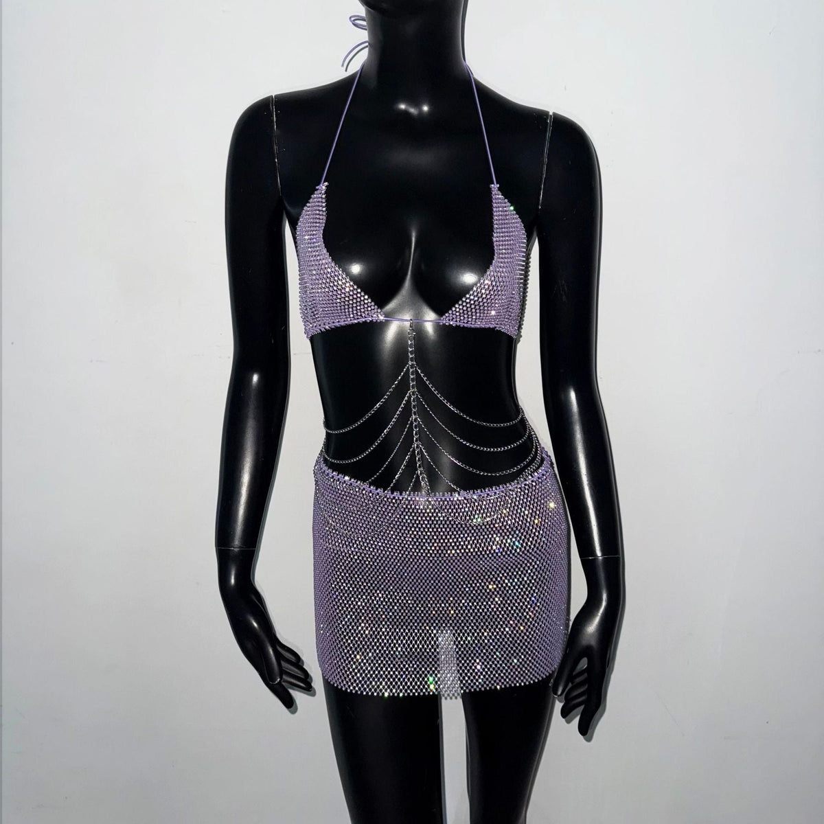 Rhinestone Mini Skirt Set